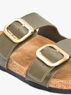 Leather Double Strap Cork Sandals — Khaki 6