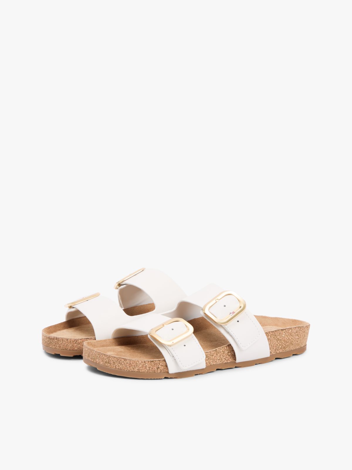Leather Double Strap Cork Sandals — White
