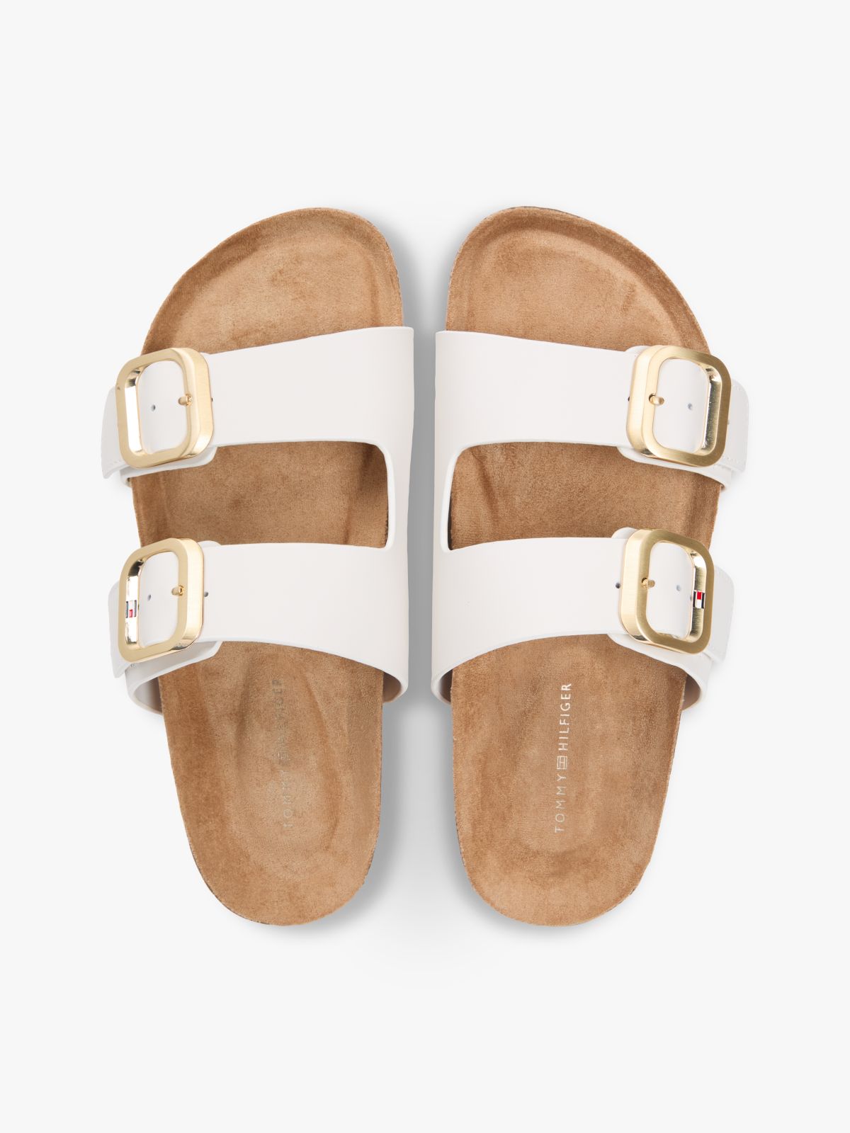 Leather Double Strap Cork Sandals — White