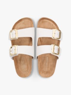 Leather Double Strap Cork Sandals — White 3