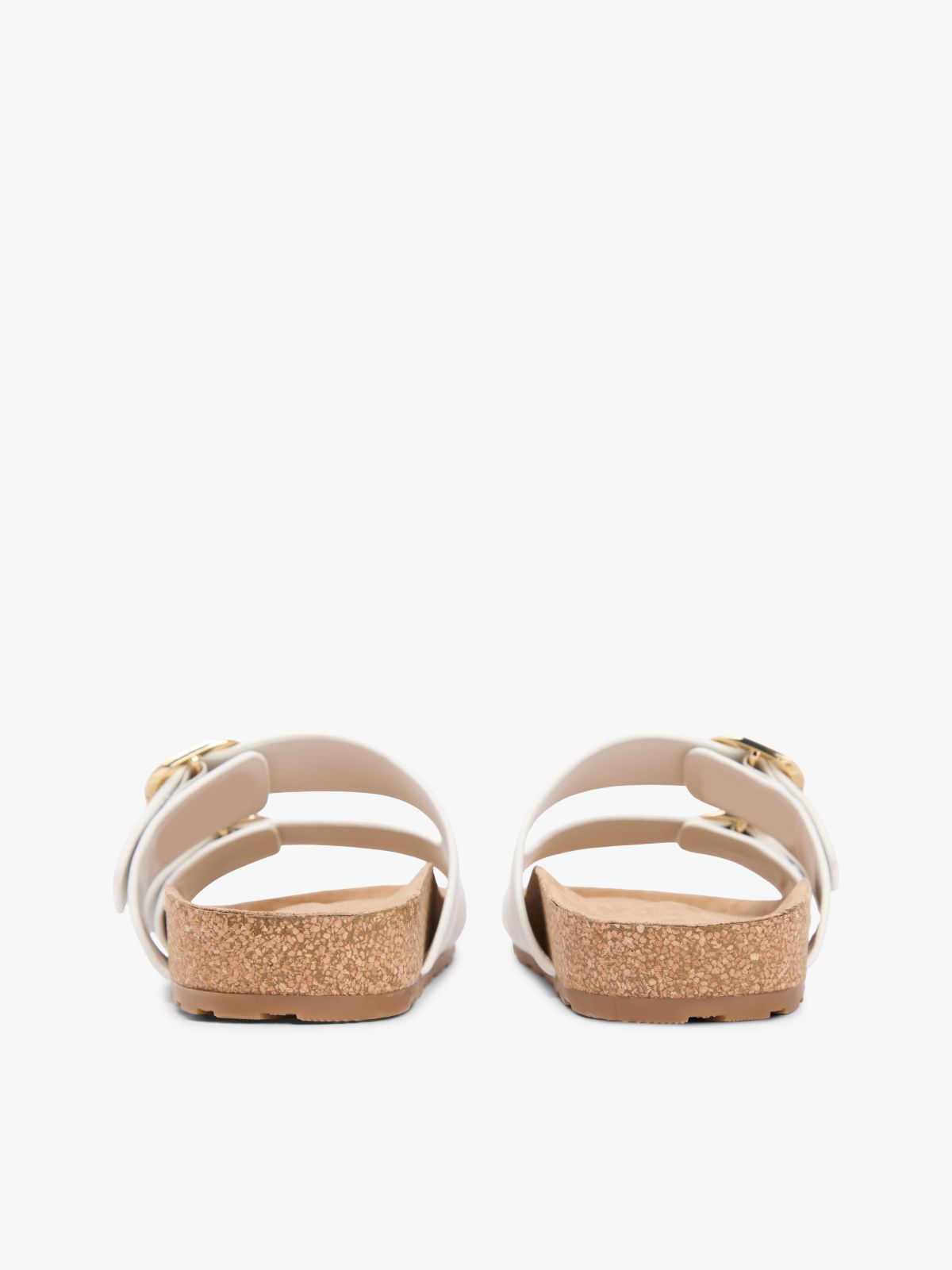 Leather Double Strap Cork Sandals — White