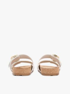 Leather Double Strap Cork Sandals — White 4