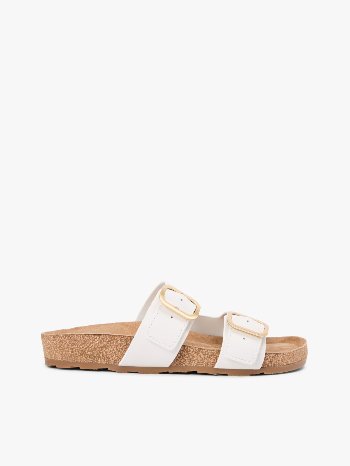 Leather Double Strap Cork Sandals — White