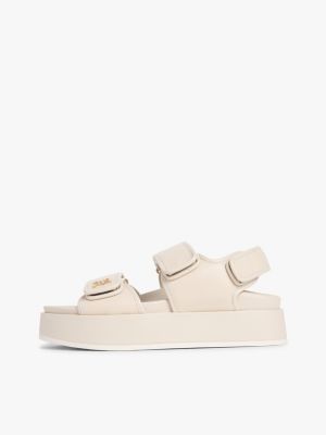 sandales compensées en cuir à monogramme th beige pour femmes tommy hilfiger