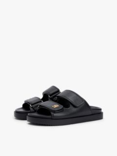 Leather TH Monogram Double Strap Sandals — Black 2