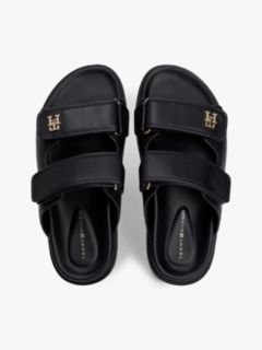 Leather TH Monogram Double Strap Sandals — Black 3