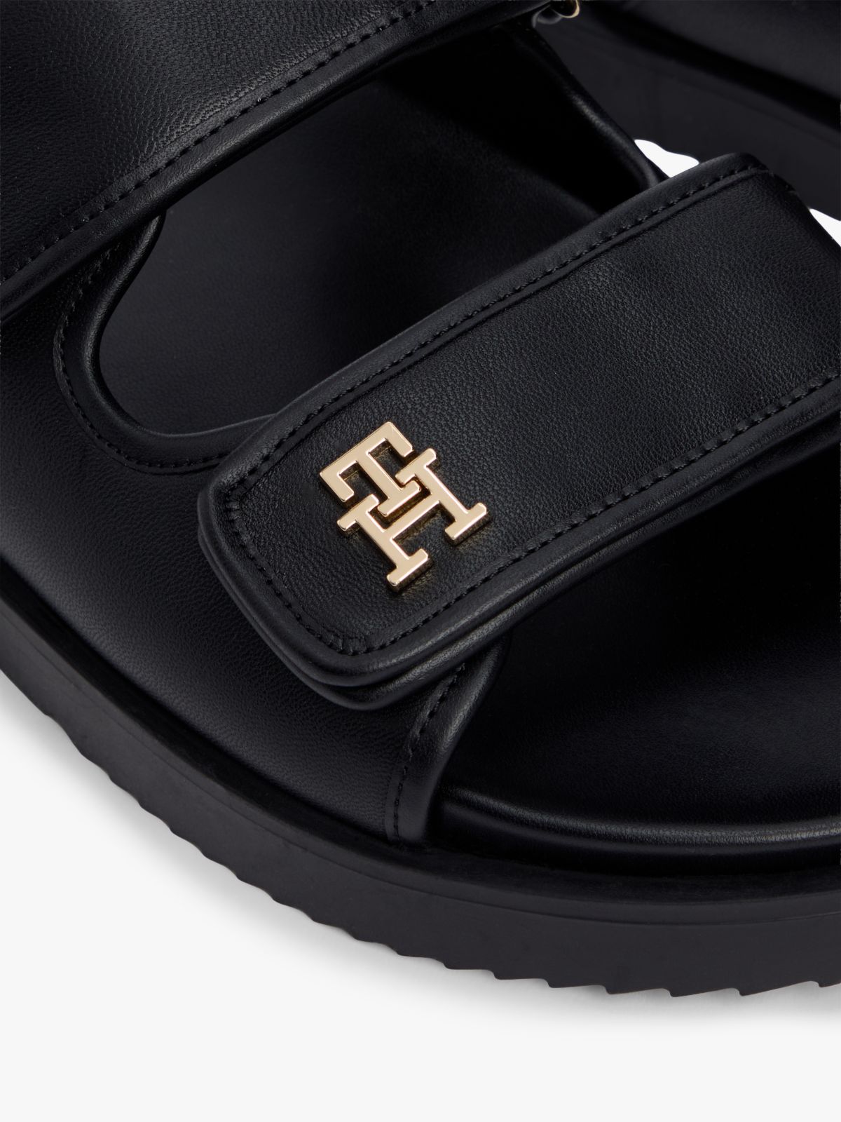 Leather TH Monogram Double Strap Sandals — Black
