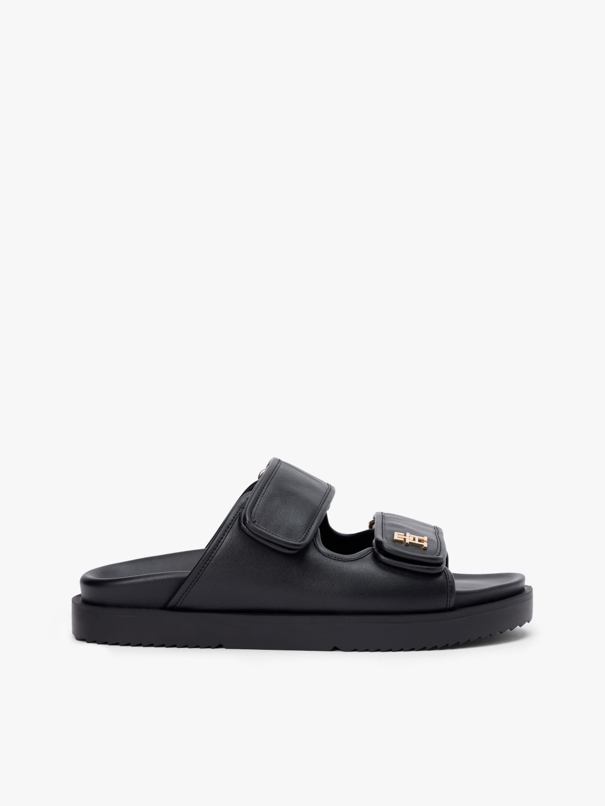 Leather TH Monogram Double Strap Sandals — Black