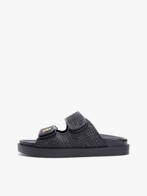 sandales double bride en raphia à monogramme noir pour femmes tommy hilfiger