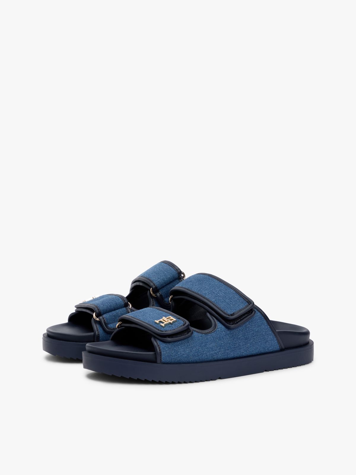 Denim TH Monogram Double Strap Sandals — Blue