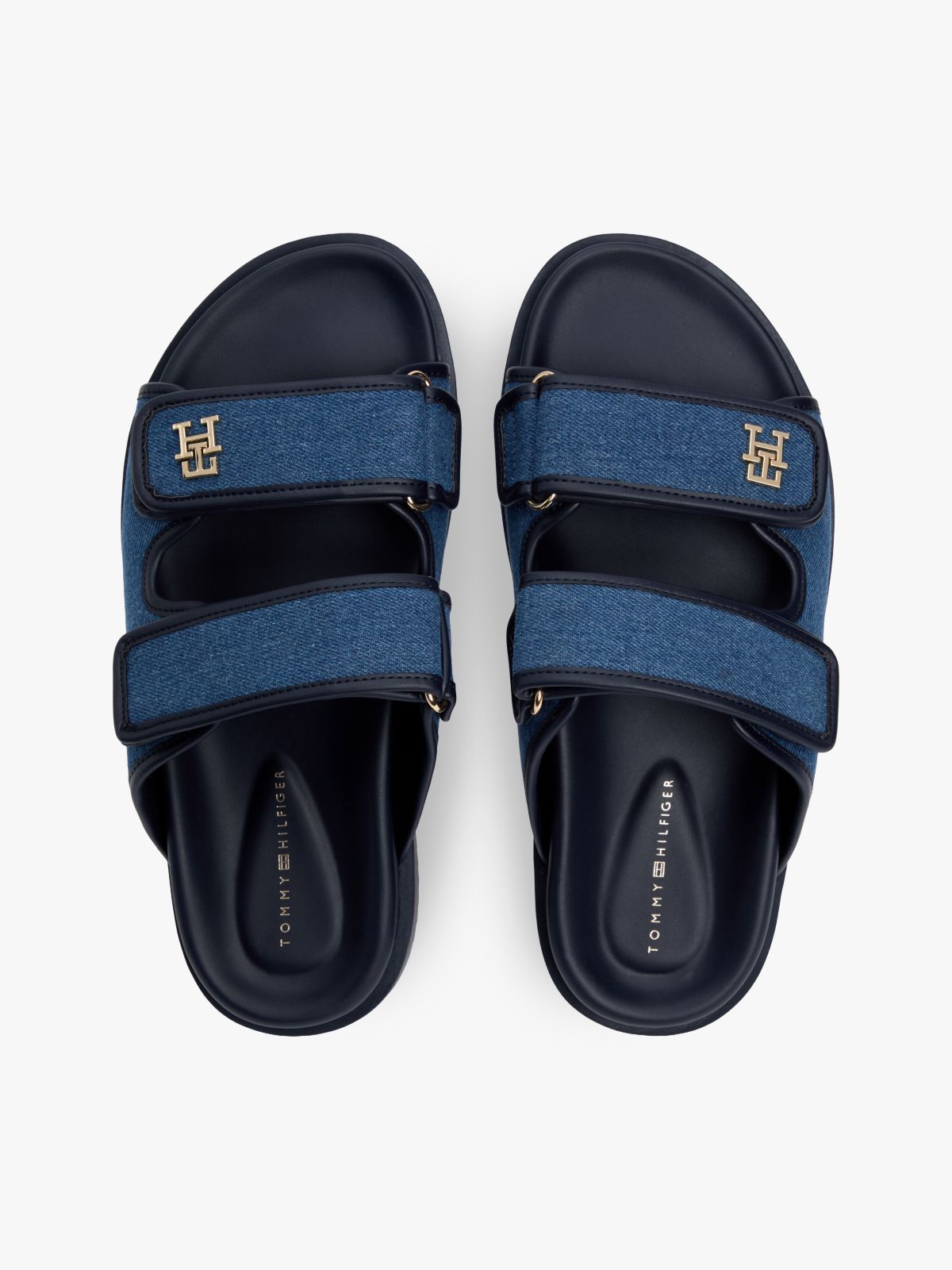 Denim TH Monogram Double Strap Sandals — Blue