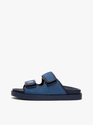 sandales en denim à double bride à monogramme bleu pour femmes tommy hilfiger