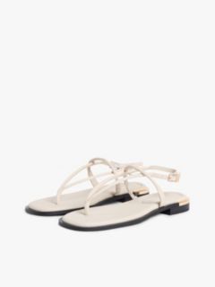 Leather TH Monogram Gold-Tone Heel Sandals — Beige 2