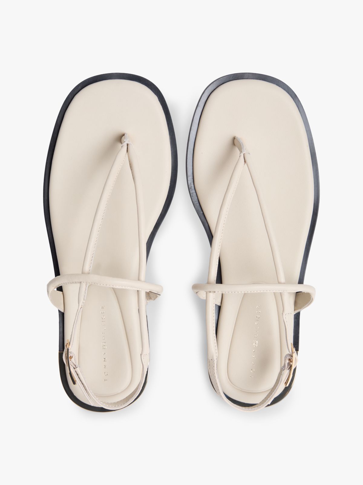 Leather TH Monogram Gold-Tone Heel Sandals — Beige