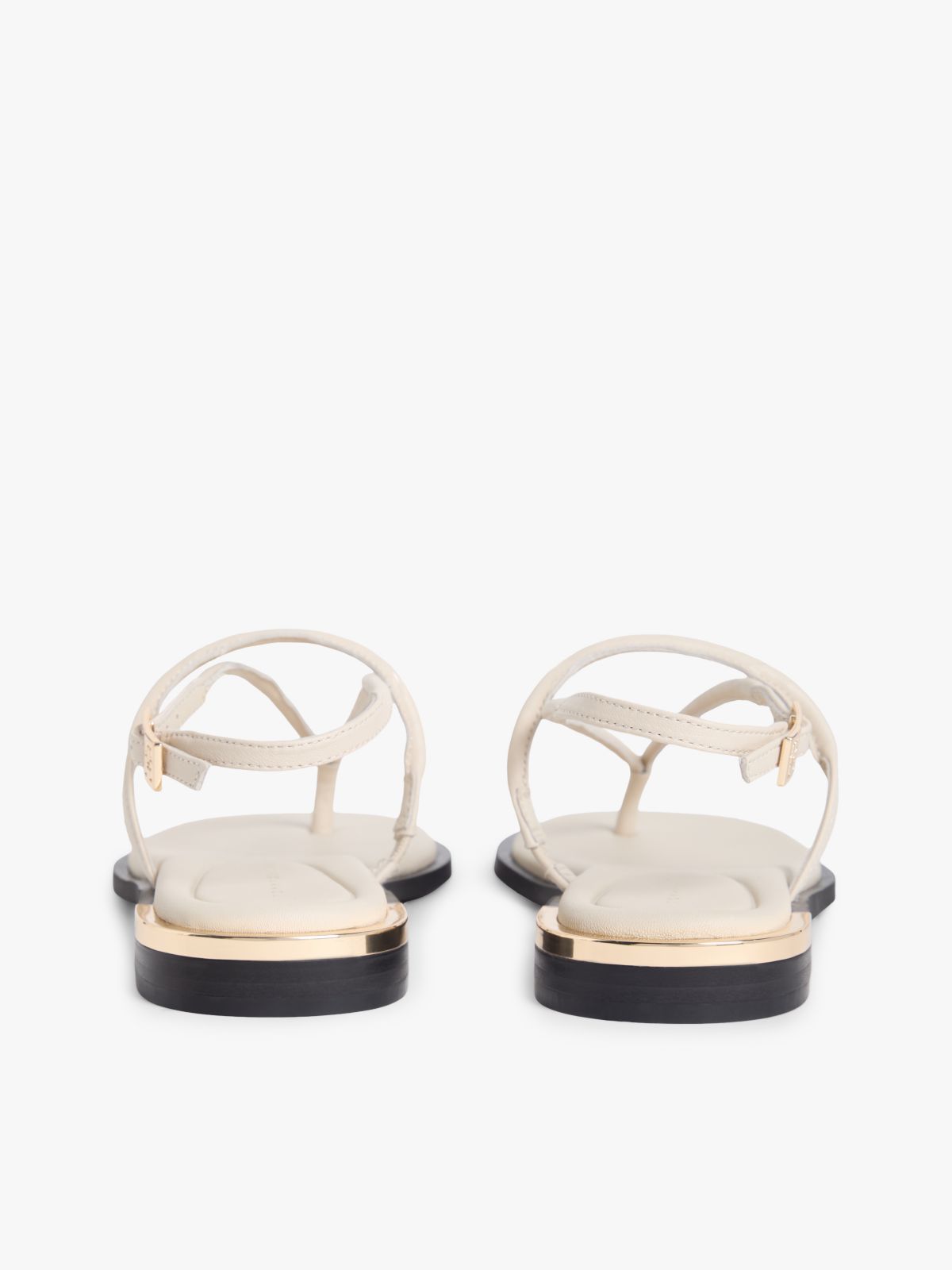 Leather TH Monogram Gold-Tone Heel Sandals — Beige