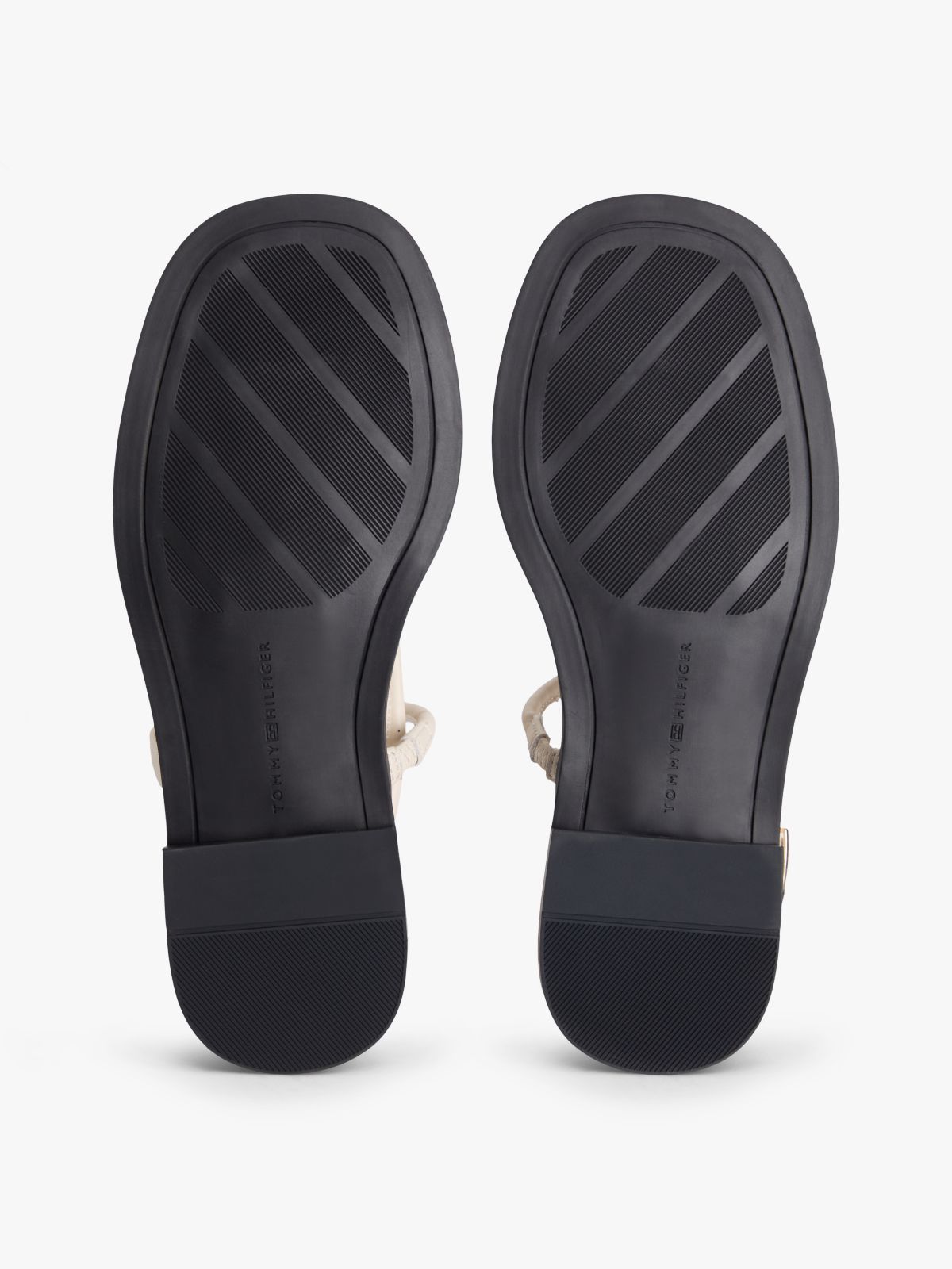 Leather TH Monogram Gold-Tone Heel Sandals — Beige