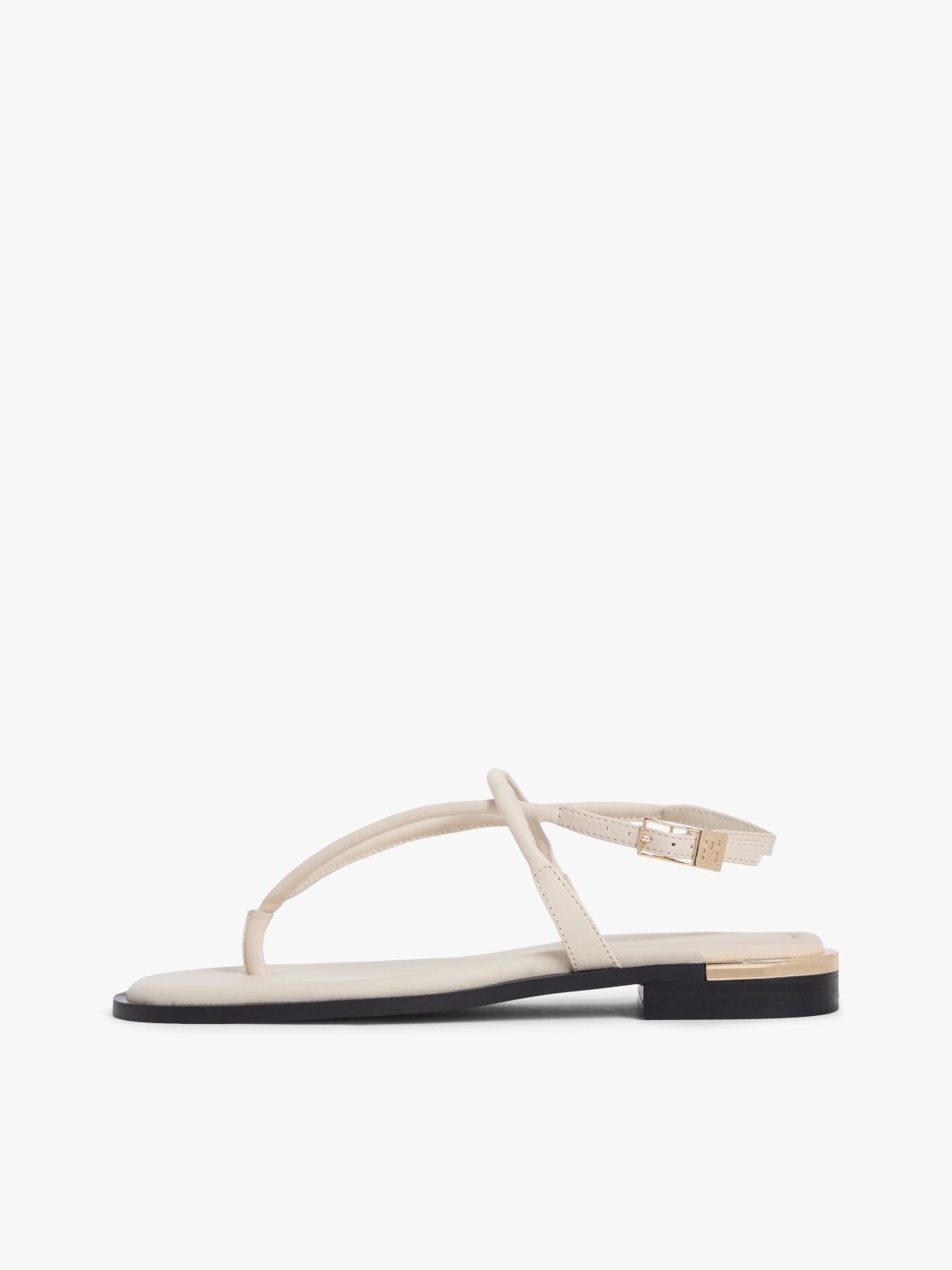 Leather TH Monogram Gold-Tone Heel Sandals — Beige