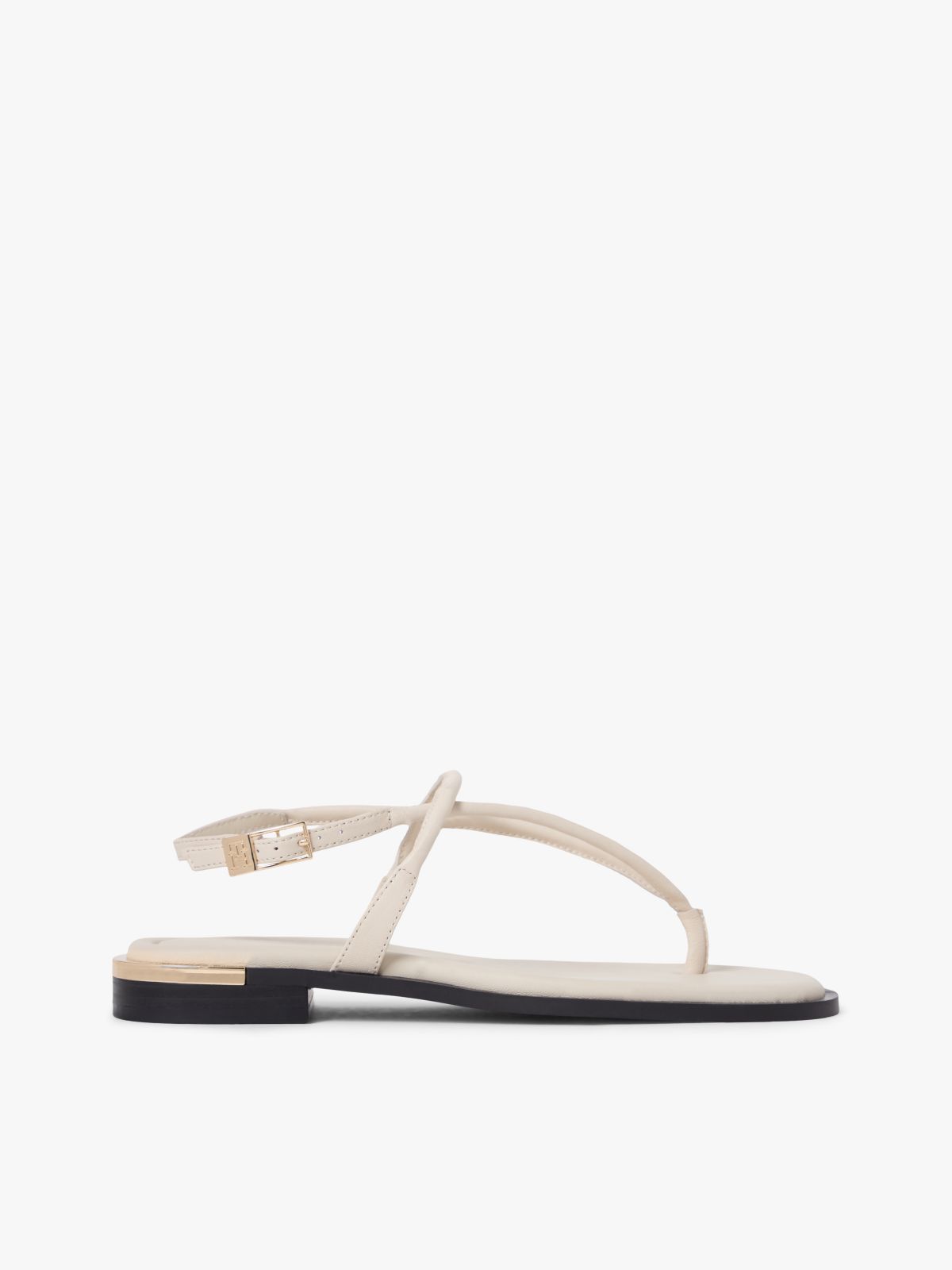 Leather TH Monogram Gold-Tone Heel Sandals — Beige