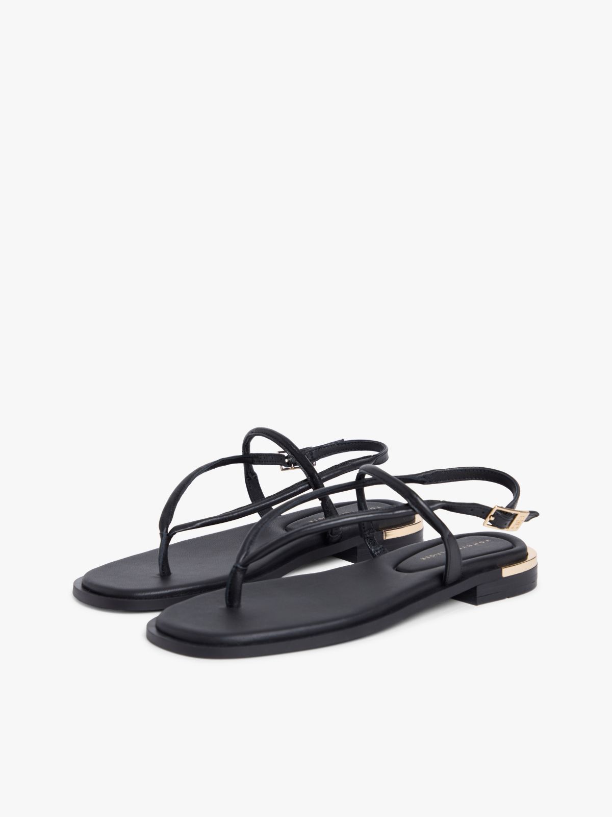 Leather TH Monogram Gold-Tone Heel Sandals — Black