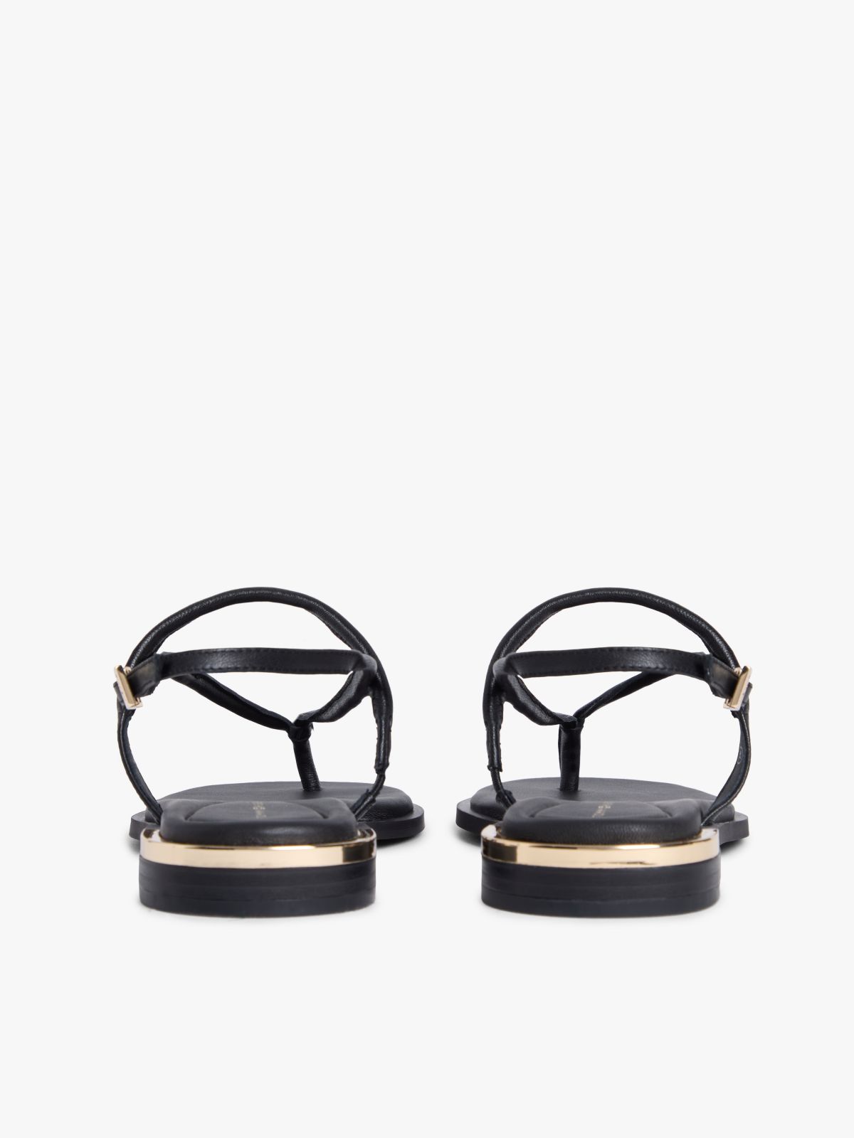 Leather TH Monogram Gold-Tone Heel Sandals — Black