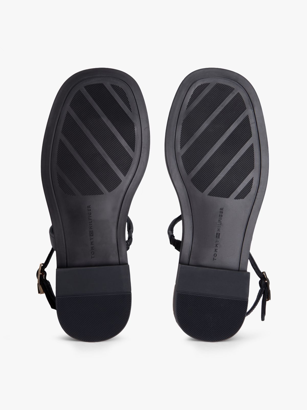 Leather TH Monogram Gold-Tone Heel Sandals — Black