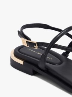 Leather TH Monogram Gold-Tone Heel Sandals — Black 6