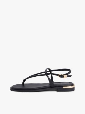 sandales en cuir à talon doré et monogramme th noir pour femmes tommy hilfiger
