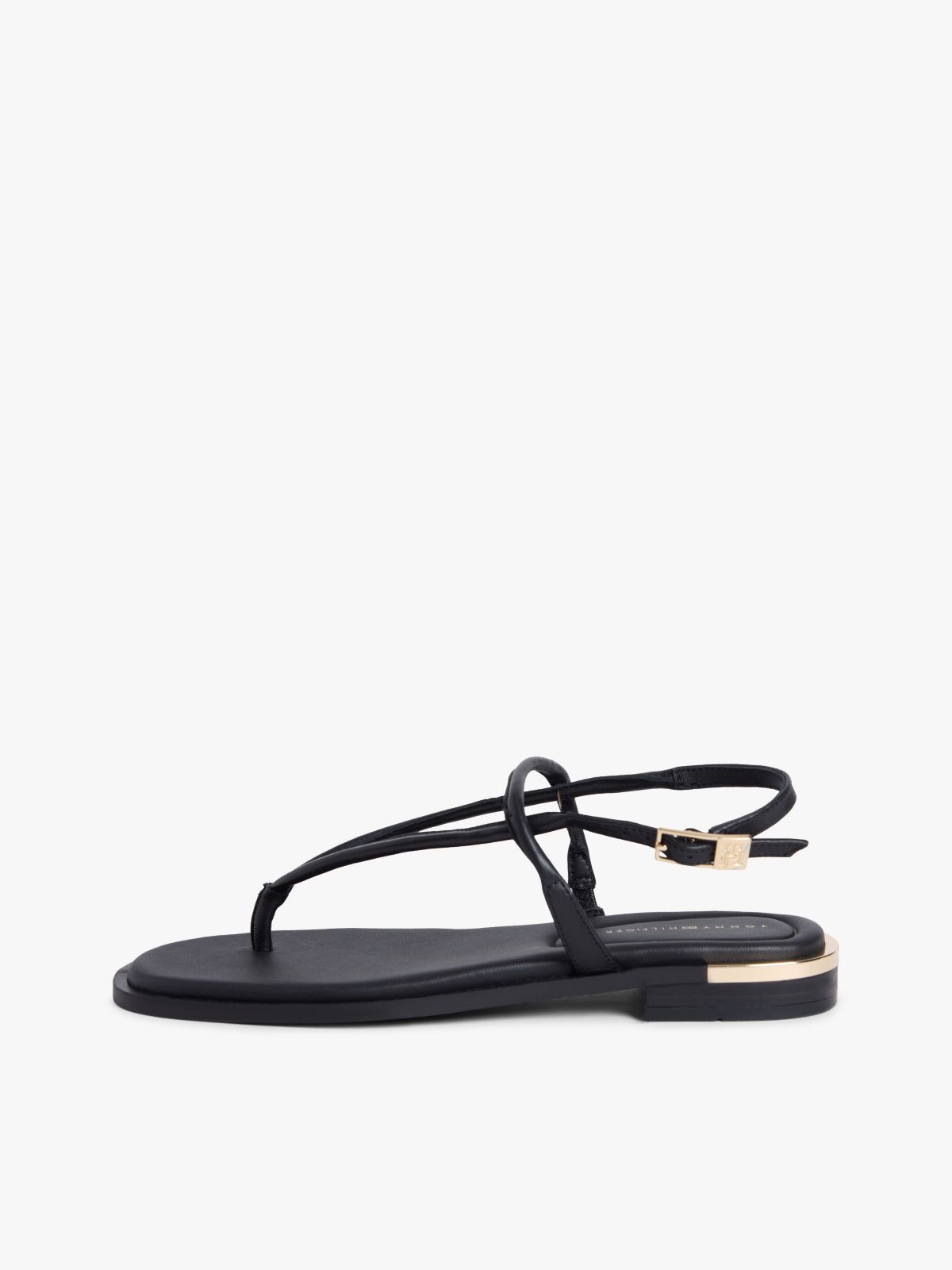 Leather TH Monogram Gold-Tone Heel Sandals — Black