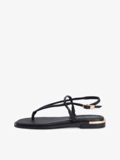 Leather TH Monogram Gold-Tone Heel Sandals — Black 7