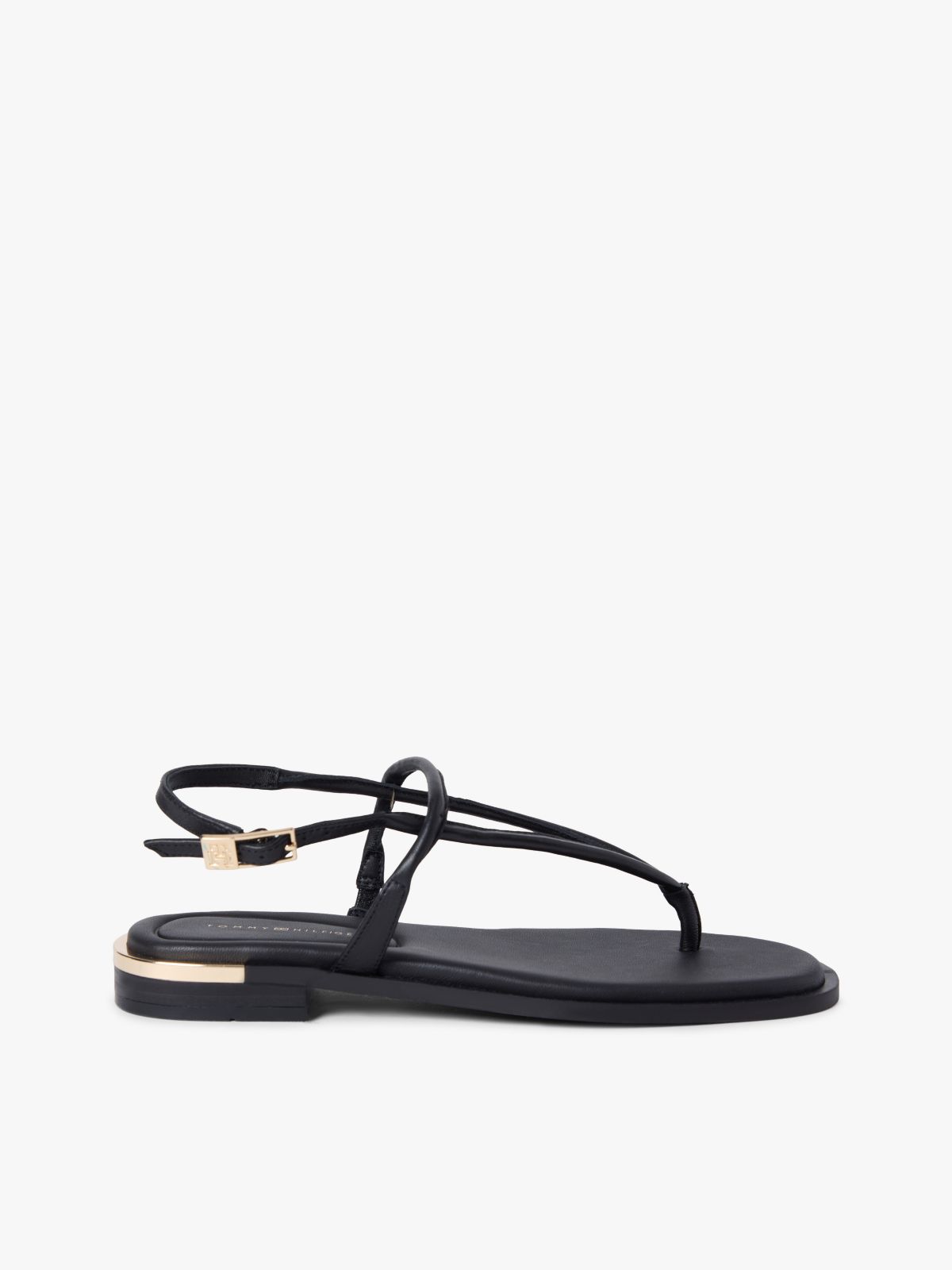 Leather TH Monogram Gold-Tone Heel Sandals — Black