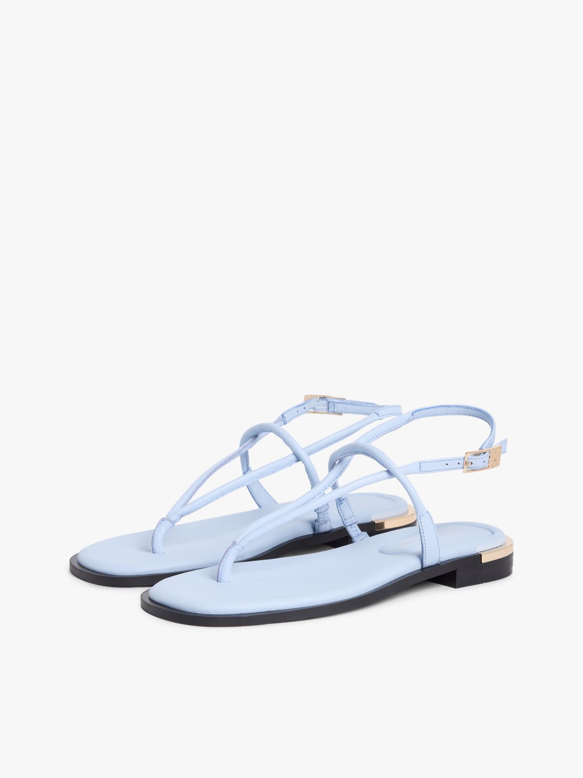 Leather TH Monogram Gold-Tone Heel Sandals — Blue