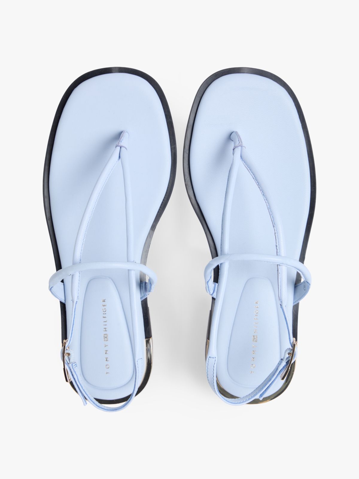 Leather TH Monogram Gold-Tone Heel Sandals — Blue