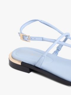 Leather TH Monogram Gold-Tone Heel Sandals — Blue 6
