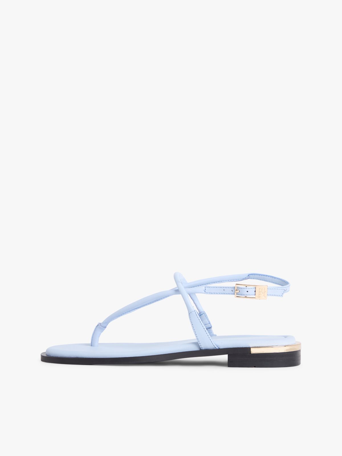 Leather TH Monogram Gold-Tone Heel Sandals — Blue