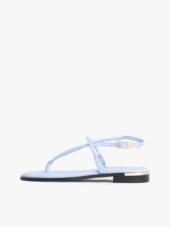 Leather TH Monogram Gold-Tone Heel Sandals — Blue 7