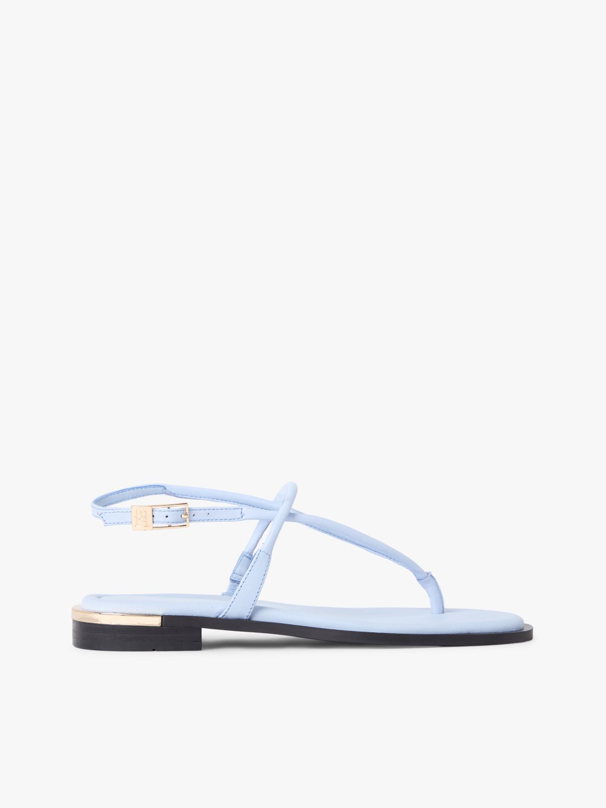 Leather TH Monogram Gold-Tone Heel Sandals — Blue