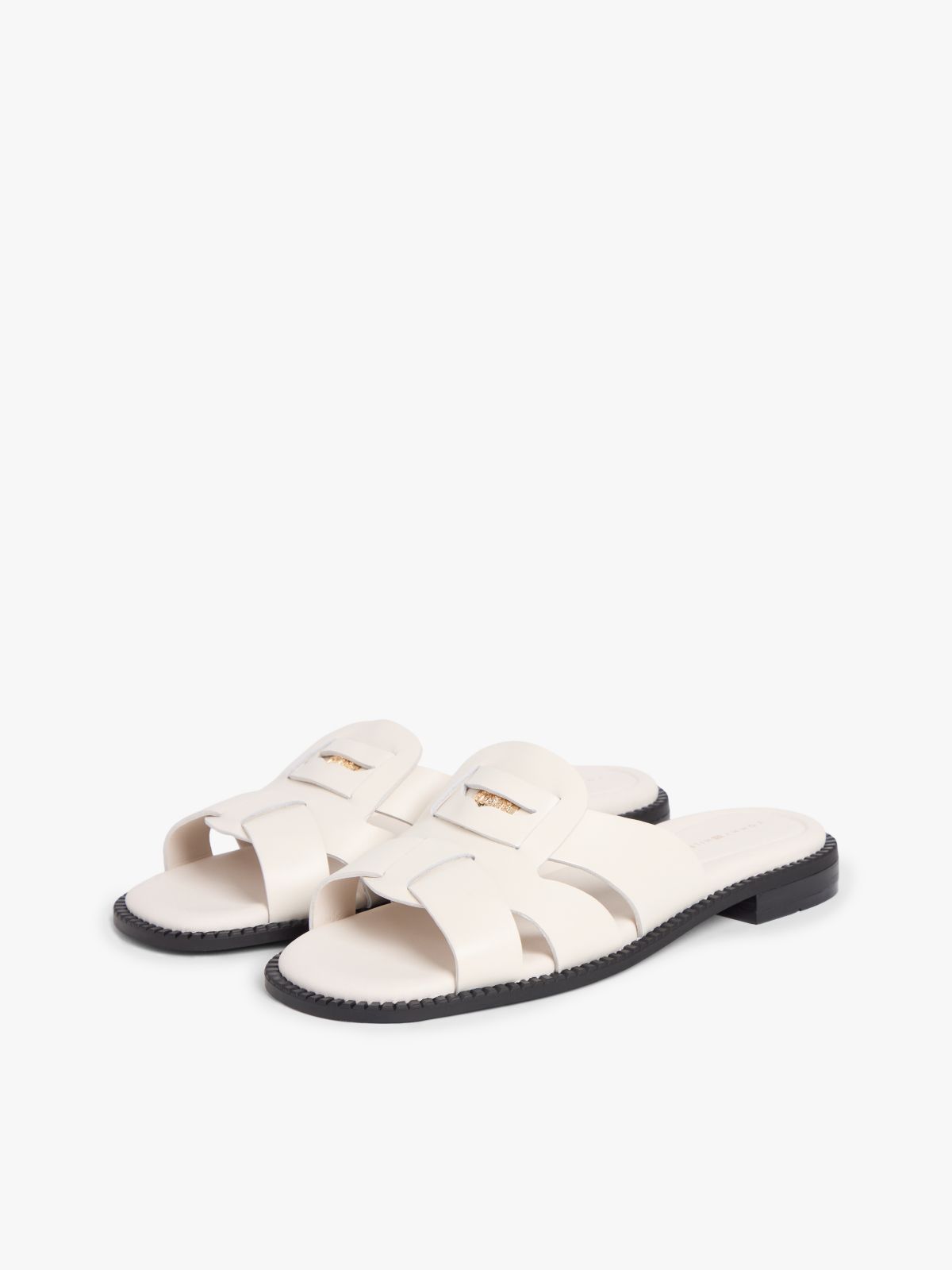 Leather Crest Square Toe Sandals — Beige
