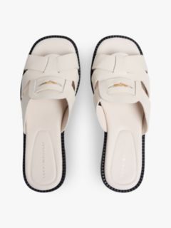 Leather Crest Square Toe Sandals — Beige 3