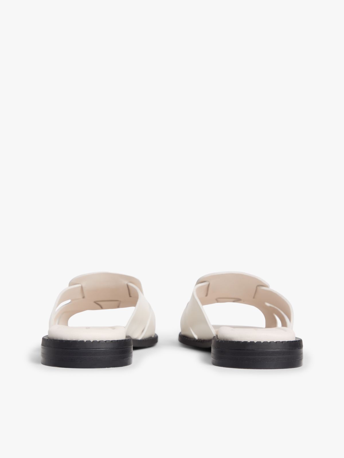 Leather Crest Square Toe Sandals — Beige