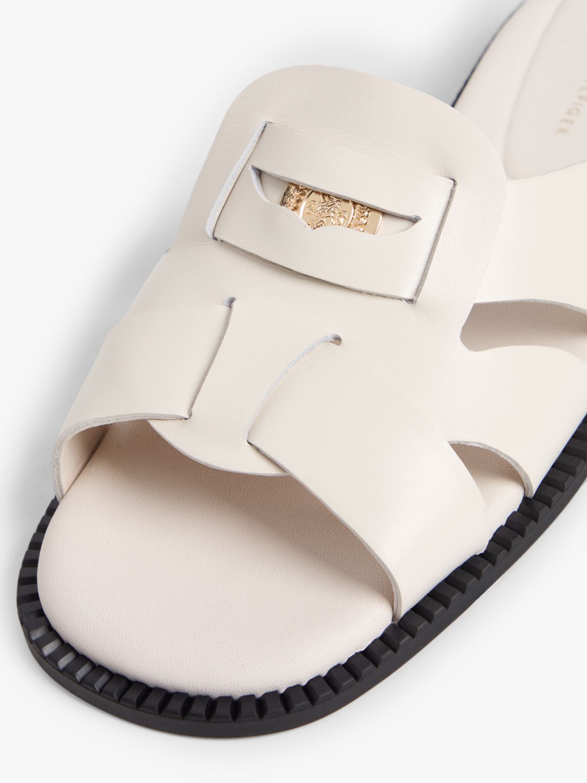 Leather Crest Square Toe Sandals — Beige