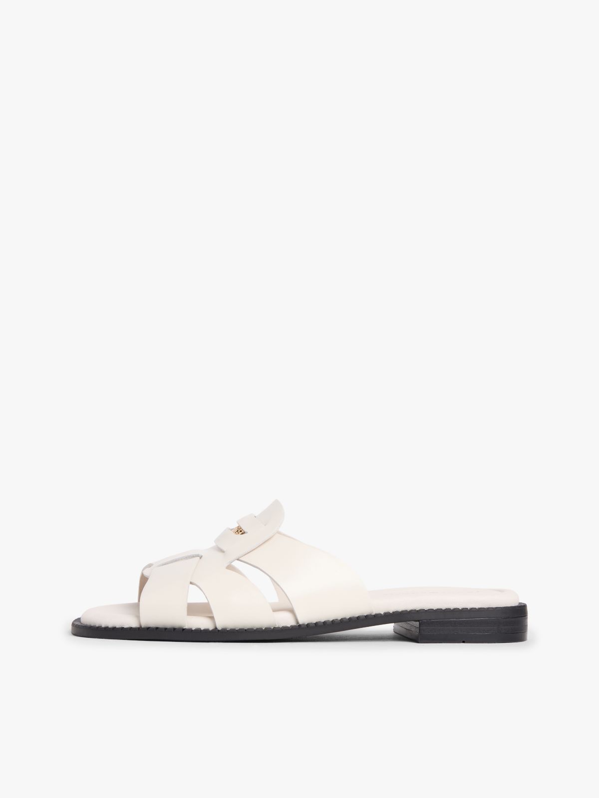 Leather Crest Square Toe Sandals — Beige