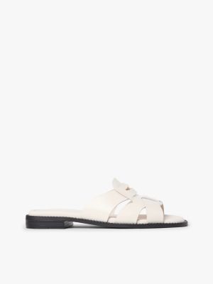 sandales en cuir à bout carré et blason th beige pour femmes tommy hilfiger
