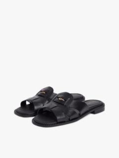 Leather Crest Square Toe Sandals — Black 2