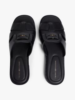 Leather Crest Square Toe Sandals — Black 3