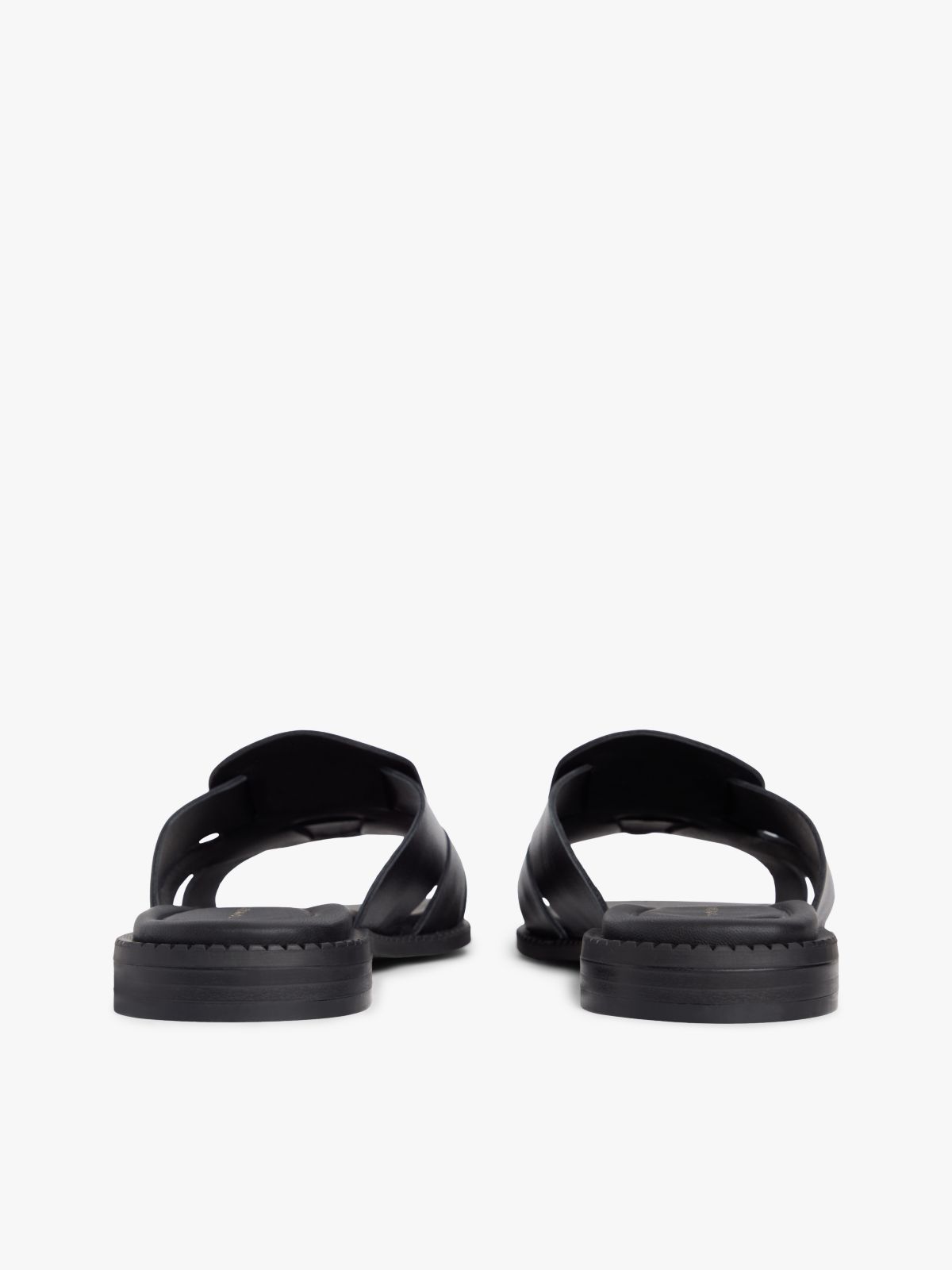 Leather Crest Square Toe Sandals — Black