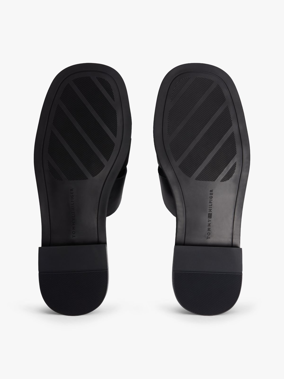 Leather Crest Square Toe Sandals — Black