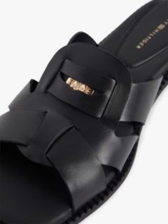 Leather Crest Square Toe Sandals — Black 6