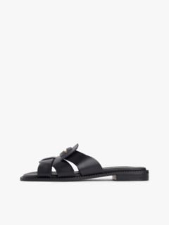 Leather Crest Square Toe Sandals — Black 7