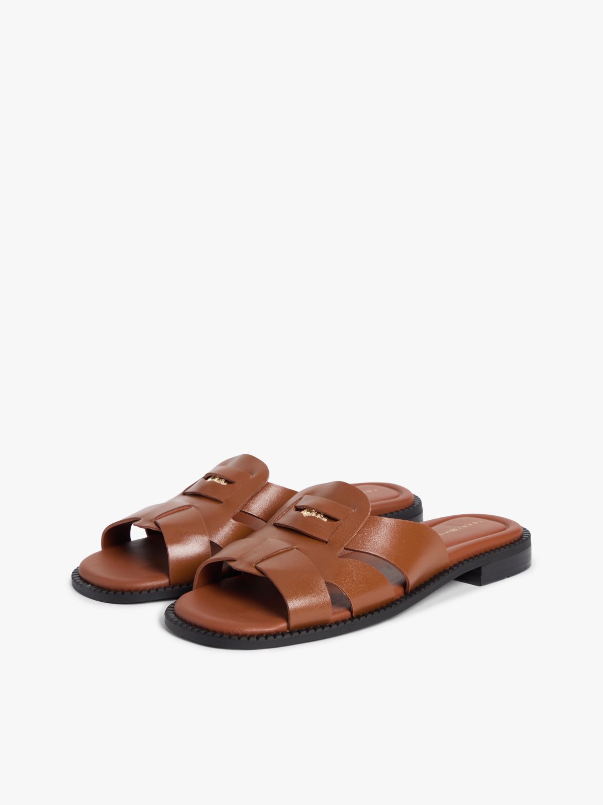Leather Crest Square Toe Sandals — Brown
