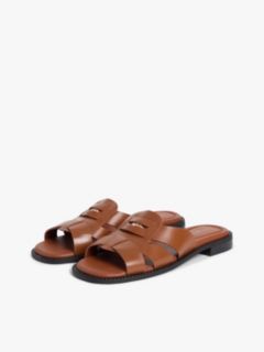 Leather Crest Square Toe Sandals — Brown 2
